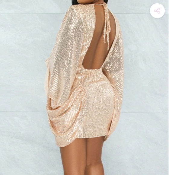 Sequined V Neck Mini Dress - Picture 3 of 12